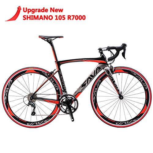 SAVADECK Vélo de Route Carbon, Homme de Course de vélos en Fibre de Carbone T800 avec Groupe Shimano 105 7000 22 Vitesses (Noir Gris Rouge, 52cm) Cover