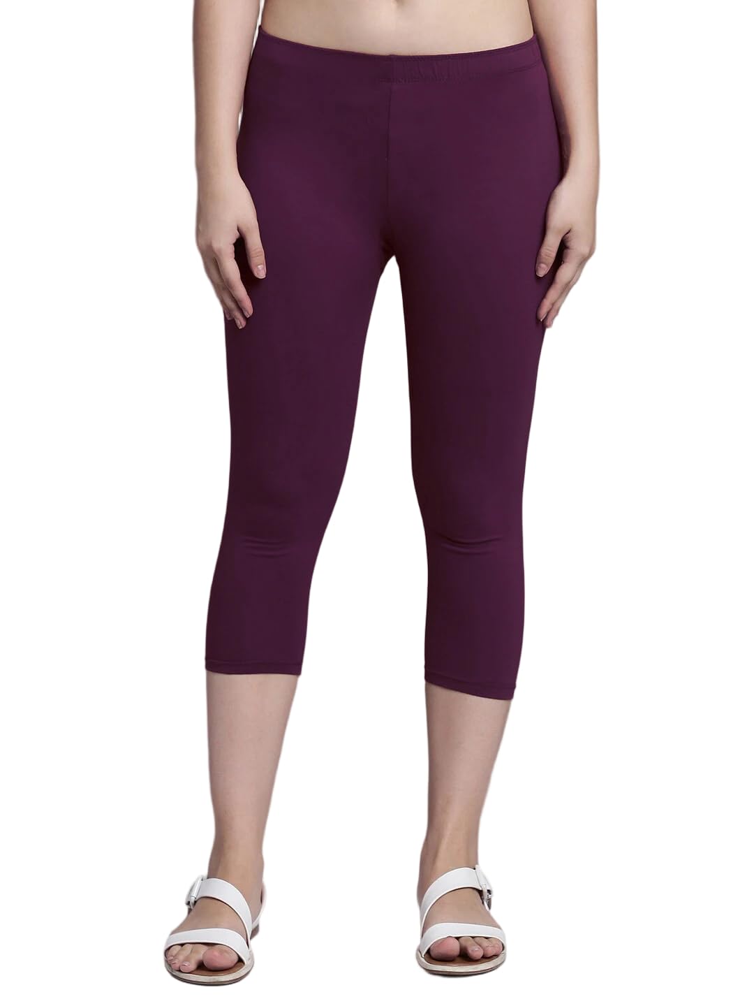 Women's Cotton Lycra 3/4th Cropped Solid Skinny Capri Leggings-image-17