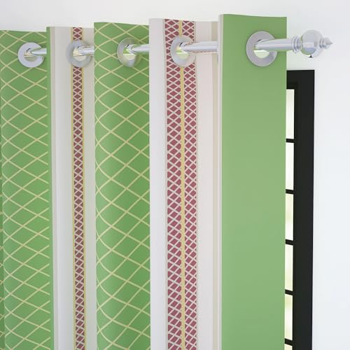 Image of Story@Home Cotton Curtain | Window Curtains 5 Feet Long Set of 2 | Geometric Printed | Bohemian Curtain | Room Darkening Curtains for Living Room | (116 X 152 Cm, Green & Off White)
