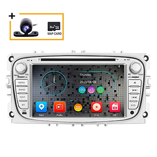 Freeauto - Reproductor de DVD para coche con 2 Din Radio GPS Navegación para FordFocus Mondeo Kuga C-MAX S-MAX Galaxy Audio Estéreo Unidad de Cabeza Multimedia 8G SD Map Bluetooth
