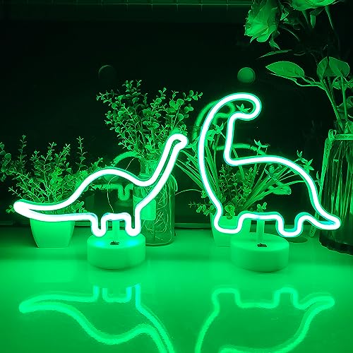 Image of JYWJ Neon Signs with Holder Base,USB or 3-AA Battery Powered Neon Light,LED Desktop Wall Decoration,Various Parties,Decoration of Business Premises (Dinosaur)