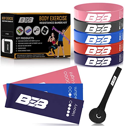 BEB Heavy Duty Resistance Bands Set with Door Anchor - Exercise Resistance Bands for Yoga, Pilates, Physical Therapy, Crossfit, Strength, & Stretching - Power Bands with Free Workout Video & Booklet