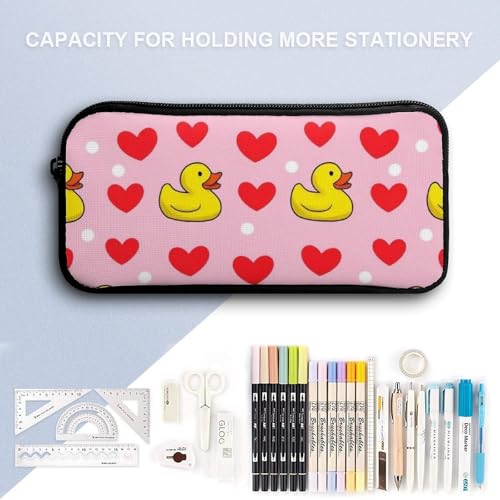 3 Pieces Backpack with Lunchbox Meal Bag Pencil Pouch Pink Heart Polka Dots Yellow Rubber Ducks 17 Inch Travel Daypack Insulated Lunch Bag Pen Holder Case4