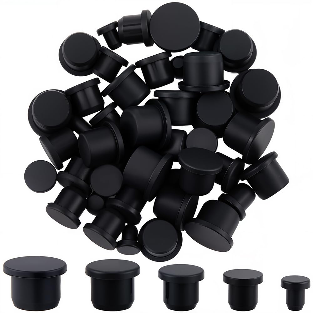 GORGECRAFT 50Pcs 5 Sizes Silicone Stopper for Salt and Pepper Shakers 5.5/8.3/10.5/12.5/14mm Black Plug Stopper Replacement Insert Hole Plug Round End for Bottles Pipes Flower Pots Home Supplie