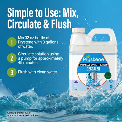 Image of Tankless Water Heater Descaler Liquid 32 Oz - Removes Limescale, Restores Hot Water Pressure and Heating Efficiency - Food Grade Citric and Lactic Acid - Made in USA