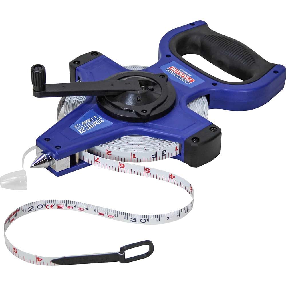 Faithfull Blue Fast Rewind Open Long Tape Measure 30M/100Ft Multi Colour