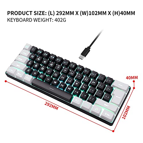 60% Wired Gaming Keyboard, Rgb Backlit Ultra Compact Mini Keyboard, Waterproof Mini Compact 61-Key Keyboard For Pc/Mac Gamers, Typist, Travel, Easy Travel (Black & White) #TOP5