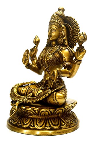 Collectible India Brass Laxmi Statue, 9 Inches, Brown, Gold - Image 3