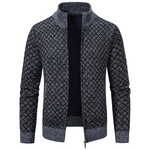 Men Stand Collar Ribbon Cardigan Regular Fit Full Zip Up Sweaters Mens Full Zip Long Sleeve Knitted Sweater