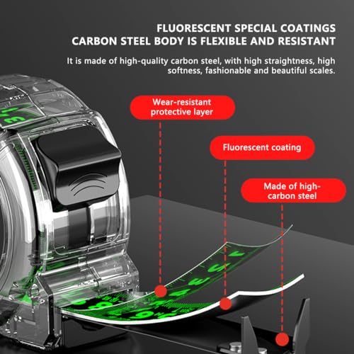 JAMAKALA 5M/16.4ft Fluorescent Steel Tape Measure,Transparent Steel Precision Measuring Tape,Width 25mm Stainless Steel Retractable Easy To Read Self-Lock Double Sided Graduated Tape Measure (A) 5 JAMAKALA 5M/16.4ft Fluorescent Steel Tape Measure,Transparent Steel Precision Measuring Tape,Width 25mm Stainless Steel Retractable Easy To Read Self-Lock Double Sided Graduated Tape Measure (A) - Image 5
