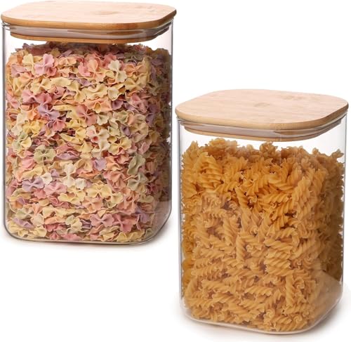 Image of 1200ML Premium Glass Food Storage Jars with Airtight Bamboo Lid Set of 2 Glass Storage jar For Serving Tea, Coffee, Sugar, Candy,Cookie,Spice