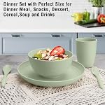 20 PCS Wheat Straw Dinnerware Set for 4 - Unbreakable Plates, Bowls, Cups & Cutlery - Microwave/Dishwasher Safe for Camping & Outdoor - Blush Color