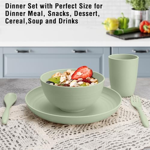Shopwithgreen Wheat Straw Dinnerware Sets for 4, 20 PCS Unbreakable Plates and Bowls Sets, Reusable Dinner Dishes Set, Bowls, Cups, Plates for Camping, Kitchen, RV, Dorm, Dishwasher Microwave Safe - image 3