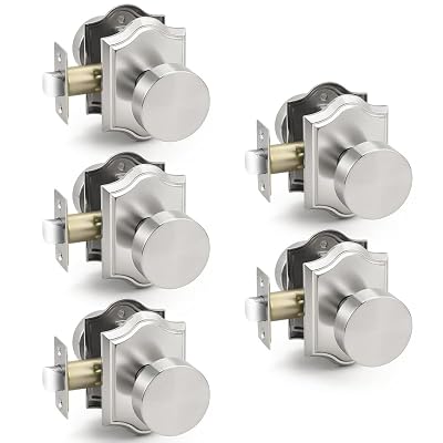 Probrico Brushed Nickel Door Knobs Interior, Closet Door Knobs, Passage Door Handles No Lock, Keyless, 5 Pack