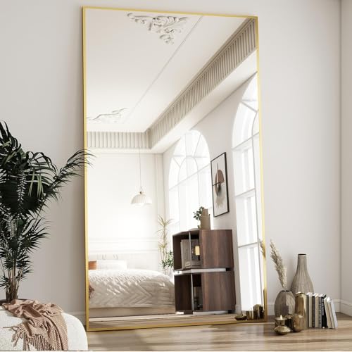Image of BEAUTYPEAK 71 inchx36 inch Rectangle Full Body Floor Mirrors, Full Length Mirror Hanging or Leaning, Aluminum Alloy Frame Wall Mirror for Bedroom, Dressing Room, Gold