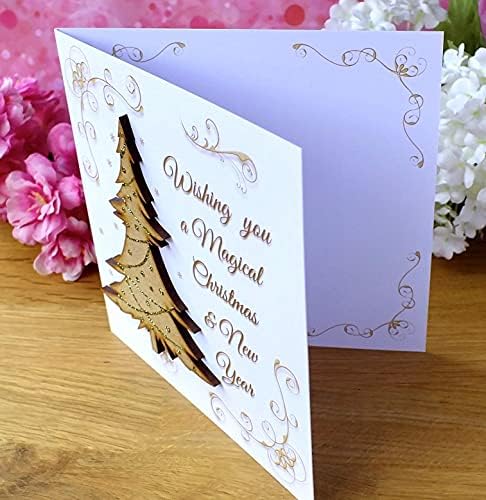 Handmade Christmas Card with Rustic Wooden Sparkly Tree - Wishing you a Magical Luxury Xmas Cards