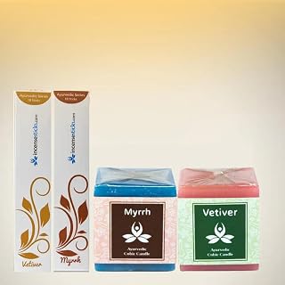 Ayurvedic Zen Combo – Myrrh & Vetiver Incense + Cubic Candles – Natural Handmade Aromatherapy Set