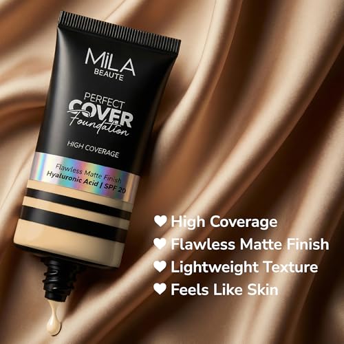 Image of Mila Beaute Perfect Cover Foundation with Hyaluronic Acid & SPF 20 | High Coverage & Flawless Matte Finish | Super Hydrating & Lightweight Formula | Suitable for All Skin Types - 3 Wheat