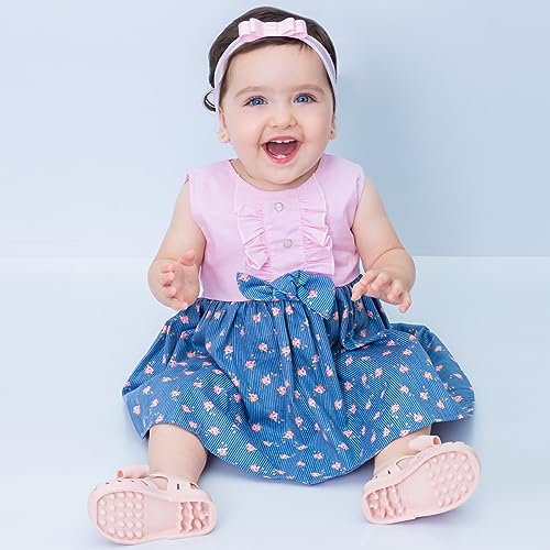 Vestido de Bebê Roupa Menina Infantil Com Tiara 100% Algodão - Mundo Nina - Premium Tamanhos:G (6-12