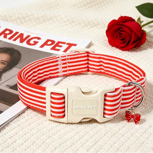 Image of ARING PET Red Striped Dog Collar for Small Medium Large Boy Girl Dogs-XS