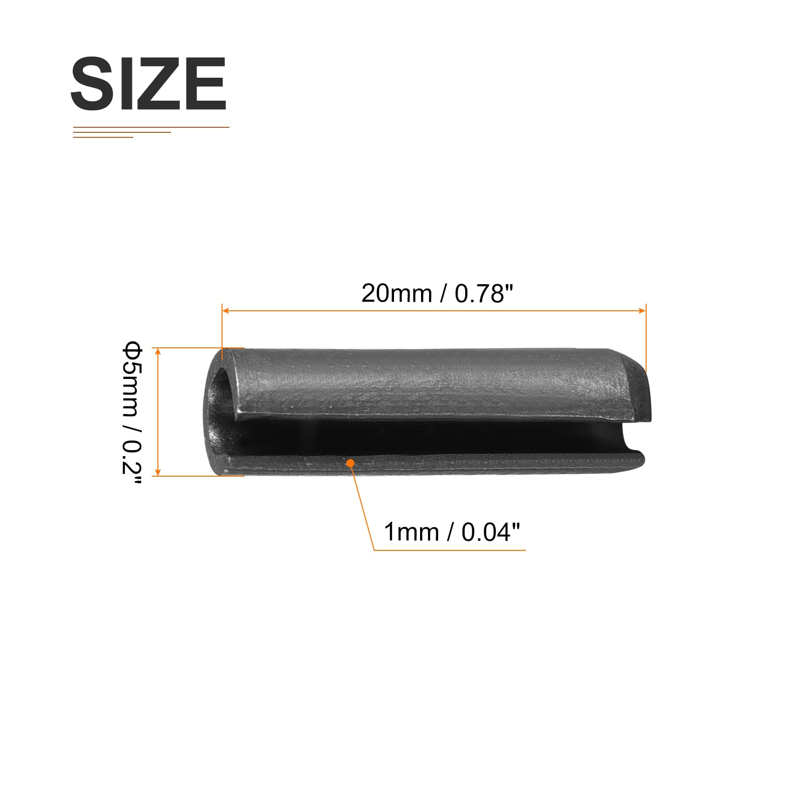DTGN 5mmx20mm(DxL) Slotted Spring Pin - 50Pack - Good for Home Machine Fastener - 65Mn Spring Dowel Tension Roll Pin - Black - Image 2