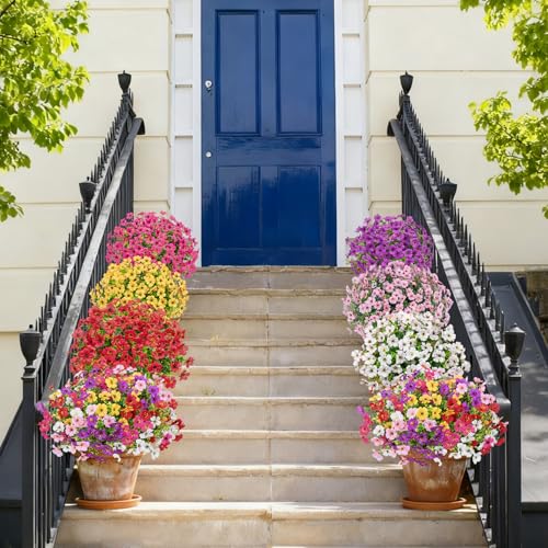 Image of Bassion 24 Bundles Artificial Flowers for Outdoors Fake Flowers, Mixed | UV resistant, silk flowers, realistic faux plants for outdoor planter, window box porch patio garden home outside decor