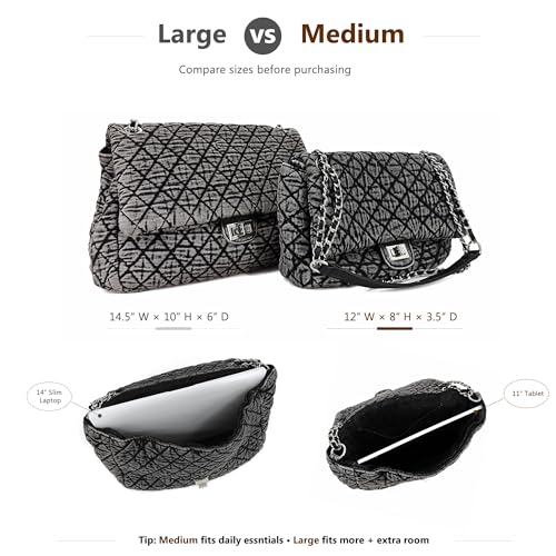 Image of M-ioi-M Quilted Denim Purse, Shoulder Bag for Women, Crossbody Flap Tote Bag,Silver Chain Hobo Bag, Vintage Washed Jean Purse