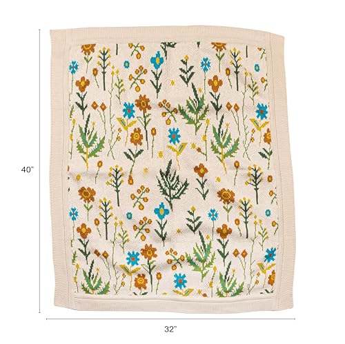 Image of Creative Co-Op Soft Cotton Knit Blanket with Decorative Florals Design