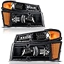 AUTOSAVER88 Headlight Assembly Compatible with 2004-2012 Chevy Colorado / 04-12 GMC Canyon / 2006-2008 Isuzu i-Series Black Housing Amber Reflector Clear Lens+ Bumper Lights