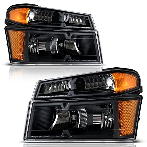 AUTOSAVER88 Headlight Assembly Compatible with 2004-2012 Chevy Colorado / 04-12 GMC Canyon / 2006-2008 Isuzu i-Series Black Housing Amber Reflector Clear Lens+ Bumper Lights