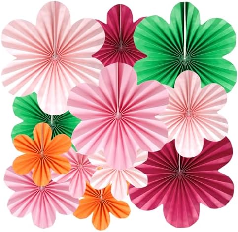 BestoFun 12er Set Papier Blumenfächer Bunt Papierblumen Orange Rosa Papier Fächer Rot Grün Hängende Hellrosa Hellviolett Girlande Dekoration für Hochzeit Gartenparty Karneval Deko