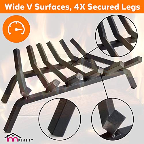 Innfinest FIREGRATE27_759578397707_UPC Fireplace Log Grate 27 Inch 6 Bar Fire Grates Heavy Duty 3/4 Inch Wide Solid Steel Indoor Chimney Hearth Outdoor Fire Place Kindling Tool Pit Wrought Iron Wood Stove Firewood Burning Rack Holder thumb #3