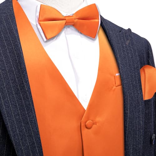 Image of Barry.Wang Mens Suit Vest Bow Tie Set 4PCS Formal V-neck Slim Fit Casual Solid Color Waistcoat Wedding Party Tuxedo