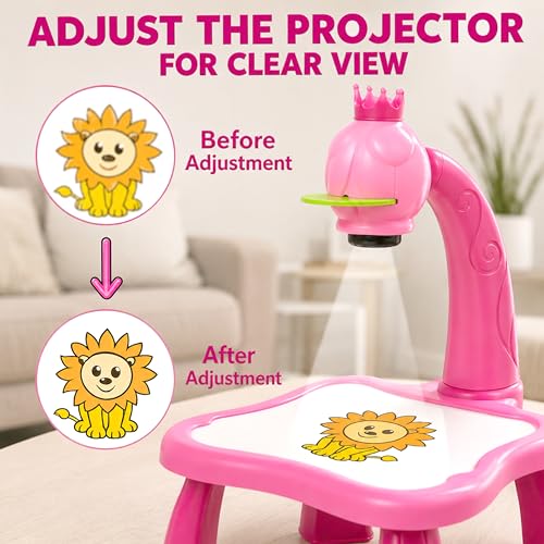 Image of VGRASSP Creative Drawing Projection Table Toy Set for Kids with 12 Color Markers - Educational Tracing Learning Projector Desk with 3 Slides and Art Book for Boys and Girls - Color As Per Stock