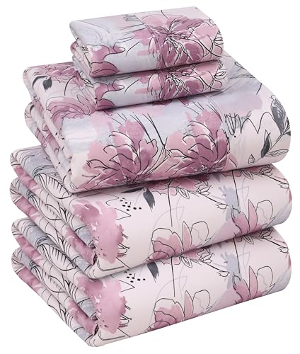 RUVANTI 100% Cotton Split King Sheets Sets for Adjustable Bed, 5 PCs, Soft & Breathable Percale Weave Bedding, Deep Pocket 16", Hotel Standard, Crisp Cool Feel & Durable, Floral Sheet, Lilac Floral
