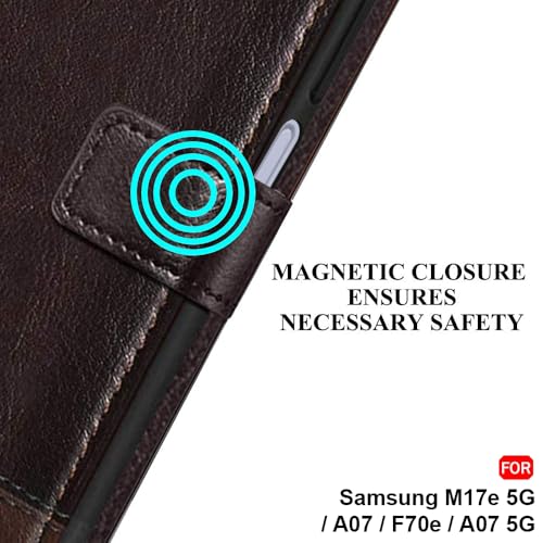 Image of TheGiftKart Flip Back Cover Case for Samsung Galaxy M17e 5G / A07 / F70e / A07 5G | Dual-Color Leather Finish | Inbuilt Stand & Pockets | Wallet Style Flip Cover Case (Faux Leather, Coffee & Brown)