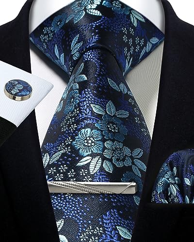 Image of Paisley Floral Mens Tie Formal Necktie Pocket Squares Ties Clips Cufflinks Classic for Men Set