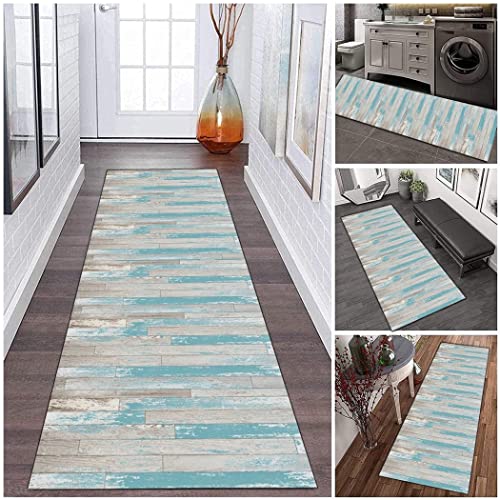 XQKXHZ Teppich Läufer Flur Küche Holzbrettmuster Bunt Lang 50x140cm Modern rutschfest Waschbar Vintage Striped Polyester Meterware Anpassbar Fur Schlafzimmer Wohnzimmer Fußmatten,40x220cm Cover