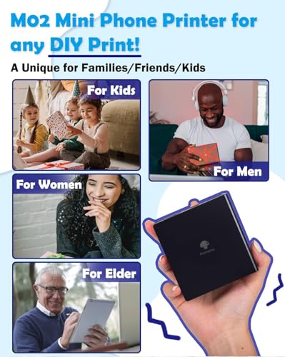 Phomemo Mini Drucker - Thermofotodrucker Taschendrucker, kompatibel mit Telefon Tablet, leistungsstarke App &Verschiedene Vorlagen für Journal, Malerei, Studiennotizen&DIY-Karte, Schwarz, M02 Drucker