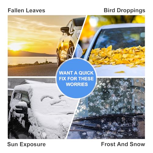 ZBGUN 1 PC Car Half Car Cover Sunshade, Windshield Hood Front Window All-Season Protection Waterproof Dustproof Frostproof Car Cloth, Outdoor Foldable Protective Cover, Universal for Cars (Silver)