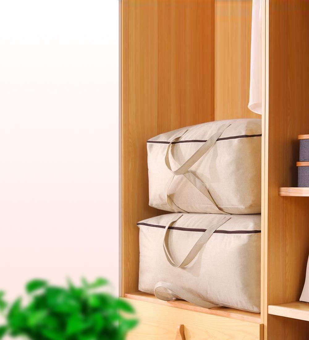 Bolsas de almacenamiento suaves de lona transpirable con asas y cremallera de 3 lados, buenas para ropa de algodón, organizador de ropa de cama, color beige, 3 unidades