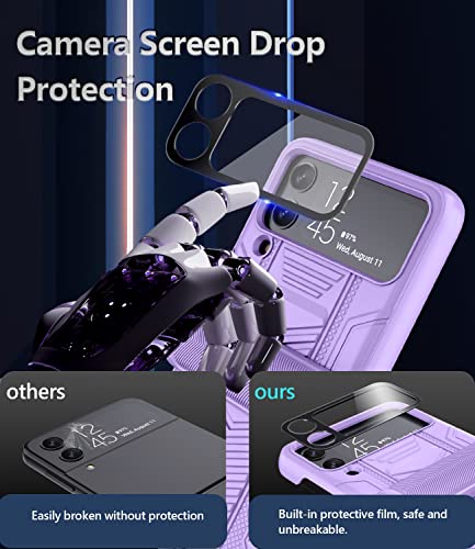 Viaotaily Armor Case For Samsung Galaxy Z Flip 4, Built-In Lens Camera Protector & Hinge Protection, Shockproof Heavy Duty Full-Body Rugged Protective Case For Samsung Galaxy Z Flip 4 5G 2022 (Purple) #TOP2