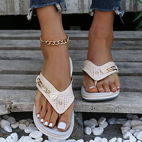 AOVIN Orthopedic Sandals for Women for Women with Arch Support Summer Casual Wedge Thong Shoes Comfortable Platform Walk Sandal (Color : Beige, Size : 8 US)2