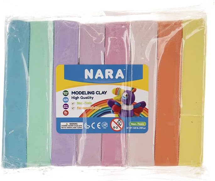 Nara Modeling Clay 1 lb (Eight Assorted Color Bars) Use for Claymation, Models