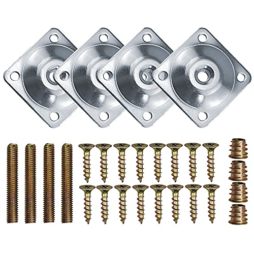 Belvanr Plaques de Montage de Pieds de Meubles 4 Pièces Metal Carré Plaques de Montage de Pied Plaques de Fixation Jambes de Canapé Avec Boulons et Vis pour Canapé Sièges Argent 48 x 48 mm Cover