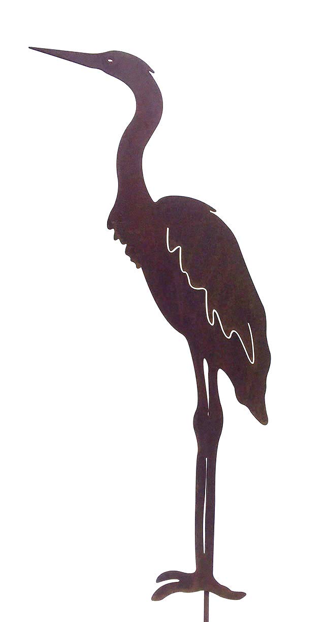 Gartenstecker Reiher -Stahl mit Edelrost- -gute Qualität, frostsicher, Gesamthöhe ca. 100 cm, Höhe-Figur 71 cm, stabile Ausführung, witterungsbeständig