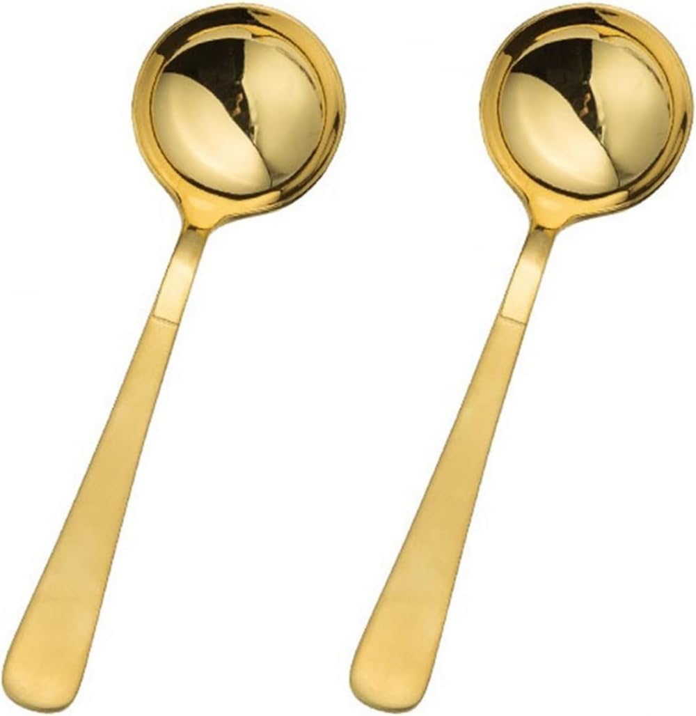 Dessert Spoon,Table Tea Coffee Soup Spoons Round Spoon Dessert Spoon High-grade Thickened 304 Stainless Steel Spoon Latte Spoons-A