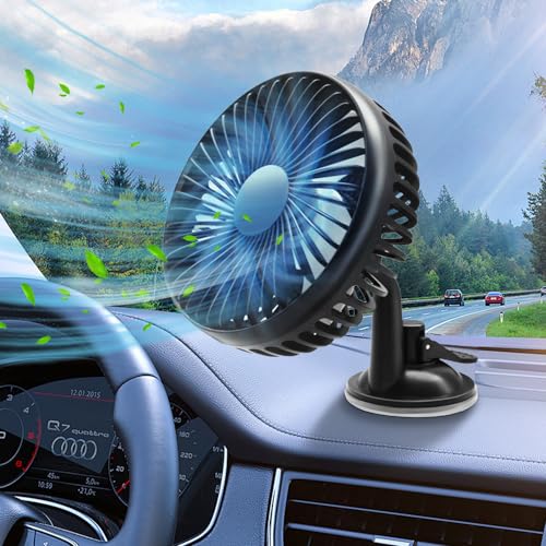 Zebbyee Auto Ventilator, 12V 24V USB Ventilator Fan 360 ° Rotation Lüfter Wenig Lärm Sommerlüfter, Tragbare Ventilator 3 Geschwindigkeiten für Auto Van SUV, RV Camping