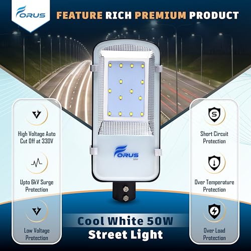 Image of Forus LED Street Light 50W IP66 Waterproof - Cool White, 5 Years Warranty | Outdoor LED Street Light 50 Watt for Home, Garden, Road, Parking Lot & Commercial Street Lighting-1PC