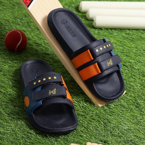 Image of CHUPPS Mi Ace Orange Navy Drift Orthopedic Slippers | Soft Footpharma Footbed | Breathable Ventilation Holes | Lightweight Flip Flops | Anti-Skid Chappals for Everyday For Mens